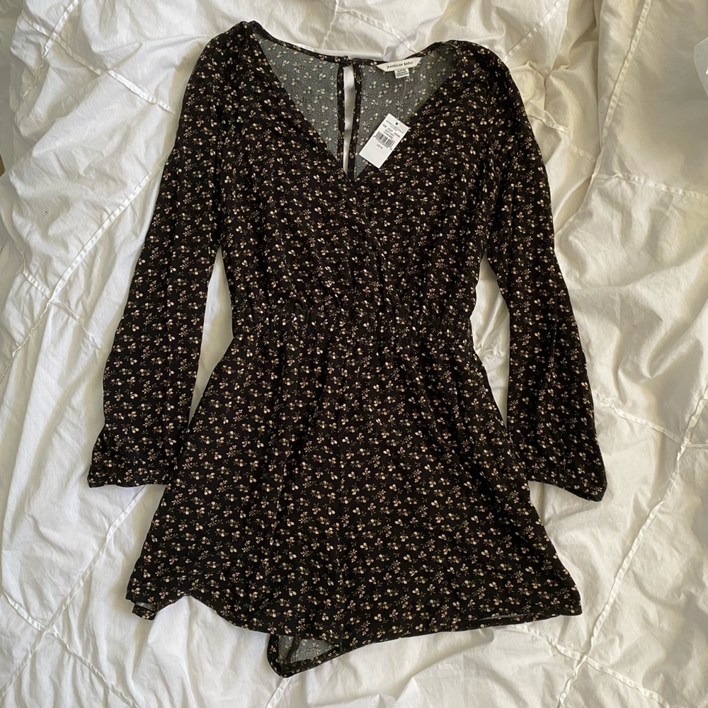 American Eagle Black Floral Romper